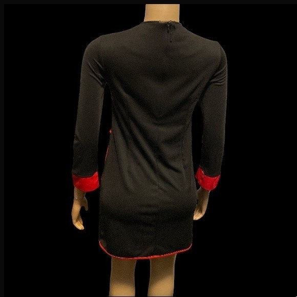 Vintage Mod Mini Dress Black Pockets Color Block Scoop Neck red piping size L - Picture 16 of 17